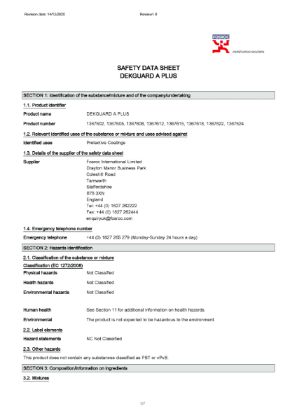 Dekguard A Plus Safety Datasheet