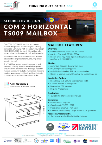 COM 2 TS009 Horizontal Mailbox