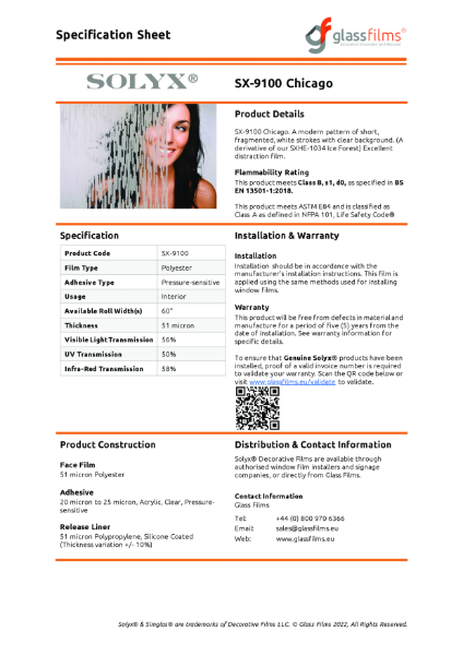 SX-9100 Chicago Specification Sheet