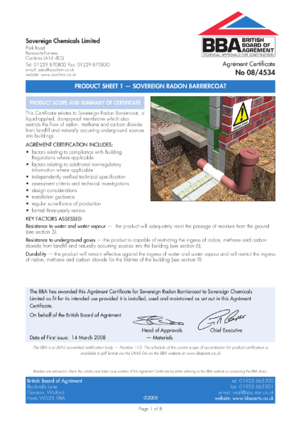 08/4534 Radon barriercoat liquid-applied damp-proof membrane