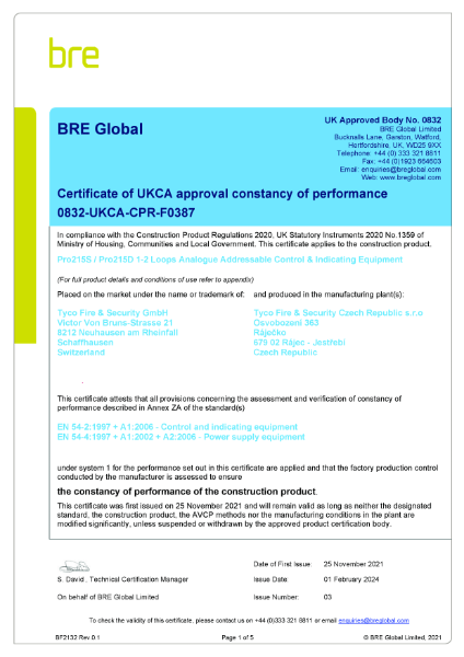 Certificate of constancy of performance