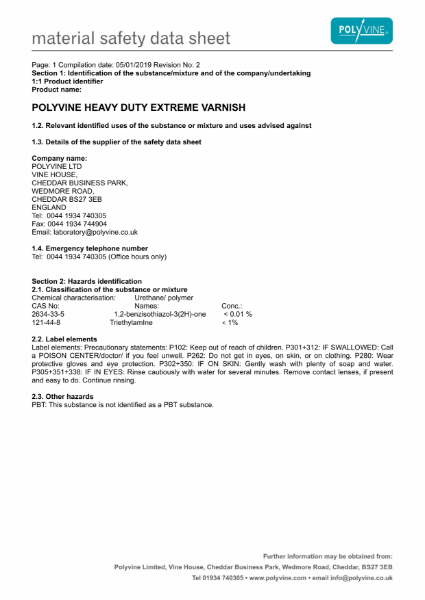 Heavy Duty Extreme Varnish Material Safety Data Sheet