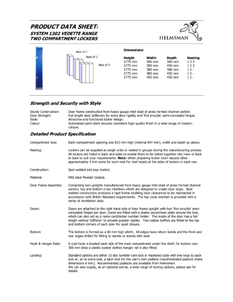 Product Data Sheet - 2 Compartment