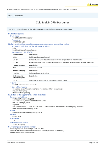 Safety Data Sheet - Cold Melt® DPM Primer (Hardener)