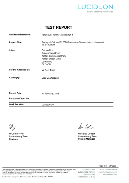 Load Tolerance Test Certificate