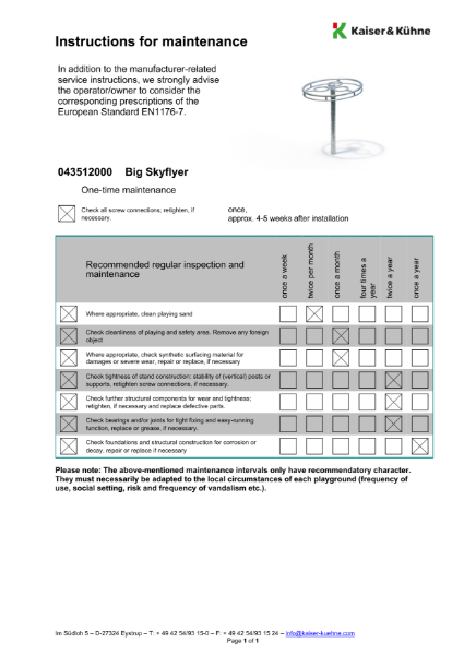 Big Skyflyer Maintenance Instructions