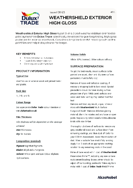 Weathershield Exterior High Gloss TDS