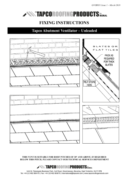 Tapco Abutment Vent Fixing Guide