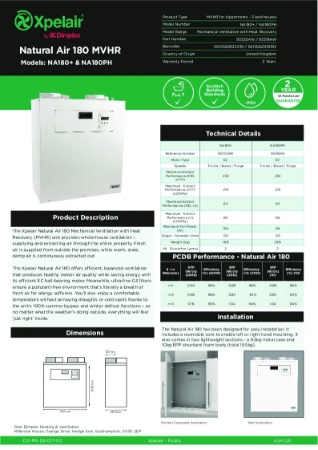 Natural Air 180 Spec Sheet CO-PR-SS-017-V2 | Glen Dimplex Heating and ...