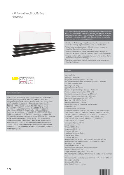 N 90, Downdraft hood, 90 cm, Flex Design I98WMM1Y7B