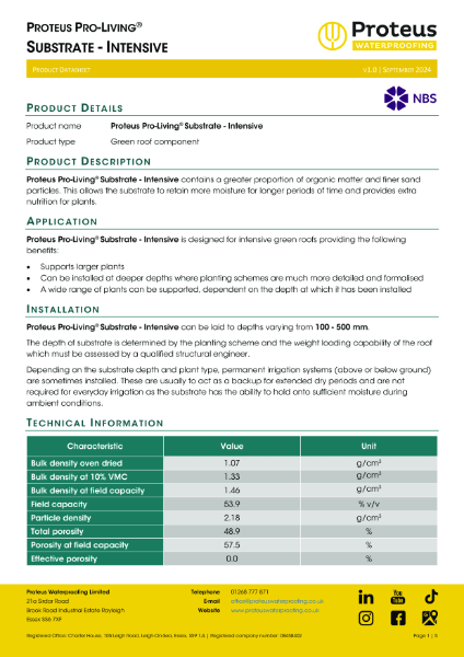 Product Data Sheet - Pro-Living® Substrate - Intensive