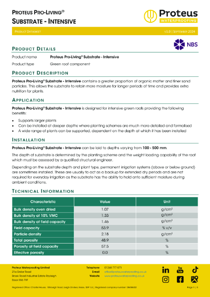 Product Data Sheet - Proteus Pro-Living® Substrate - Intensive