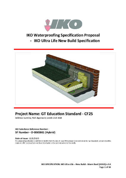 DfE CF25 Sample Specification - IKO ULTRA Life 30 (Hybrid) Roofing System
