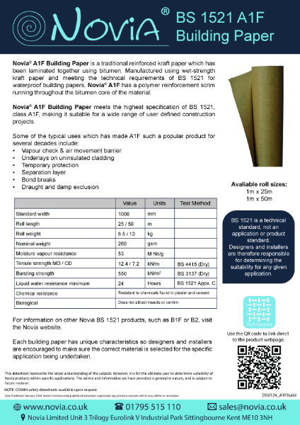 Novia BS1521 A1F Building Paper Datasheet