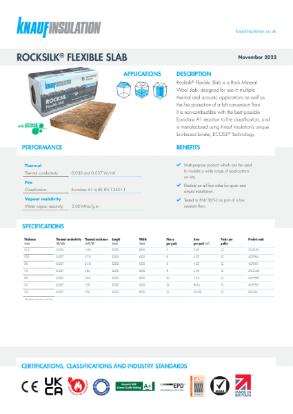 Knauf Insulation Rocksilk® Flexible Slab - Product Datasheet