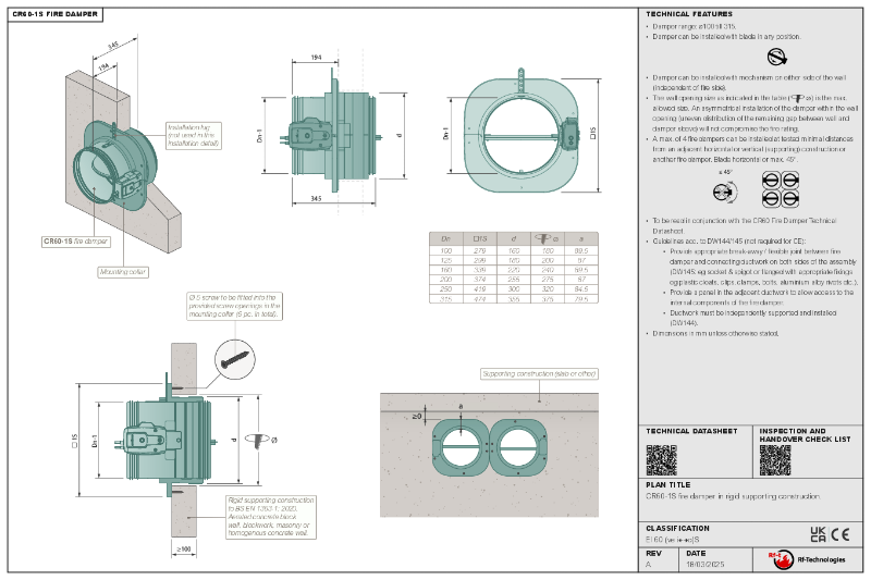 CR60-1S DW145 compliant installation guide - rigid wall