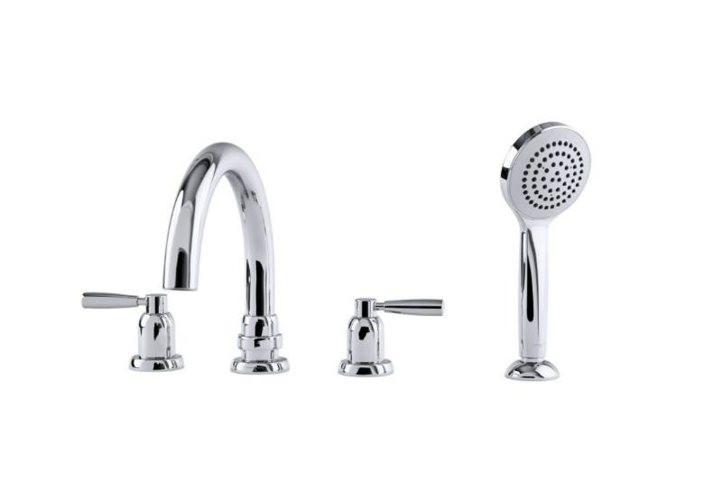 Langbourn Four-Hole Deck-Mounted Bath Set With Tubular Spout, Lever Handles And Handshower - Bath Tap