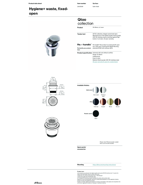 Hygiene+ waste, fixed open (data sheet)