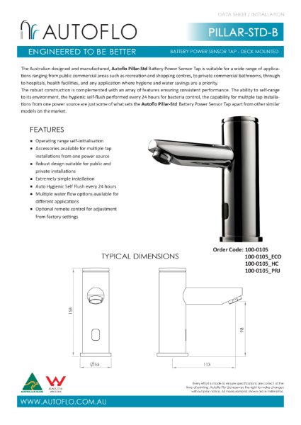 Autoflo Pillar-STD-B Data Sheet