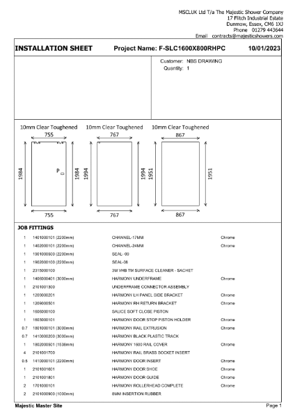 Installation Sheet - Harmony Corner 1600mm x 800mm - Right Hand