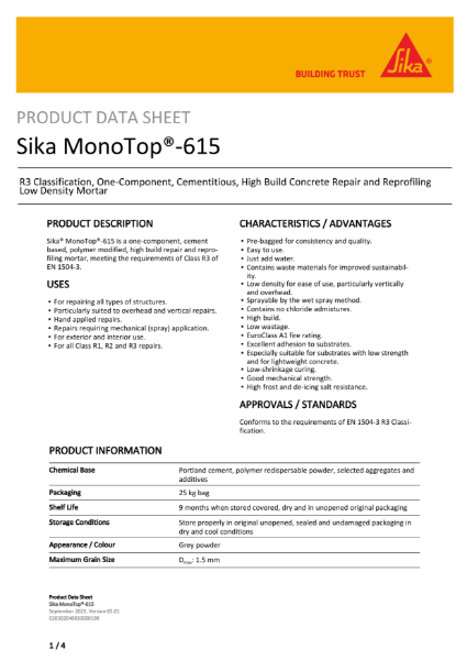 Sika Monotop 615 Product datasheet