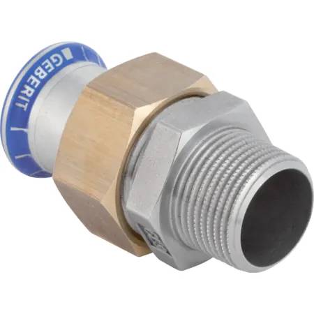 Geberit Mapress Stainless Steel Adaptor Union With Male Thread (FKM, Blue)