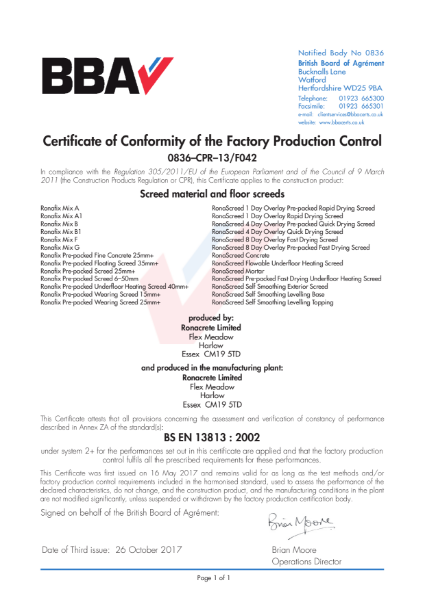 FPC Certificate (0836–CPR–13-F042 to BS EN 13813)