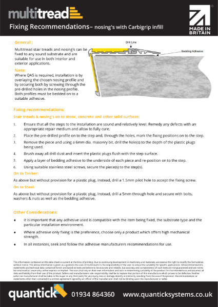 Carborundum nosings Fixing instructions