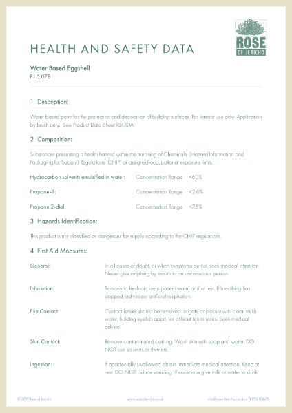 Water Based Eggshell - Health and Safety