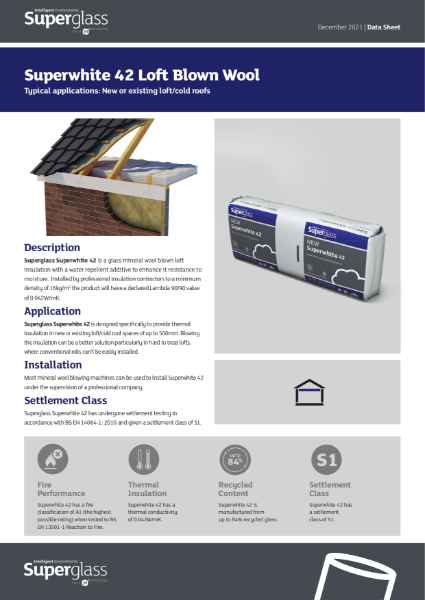 Superglass Superwhite 42 Loft Blown Insulation - Datasheet