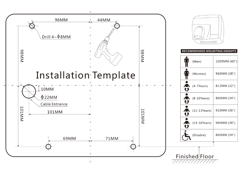 BlueDry Blue Storm (HD-BD1004) Installation Template