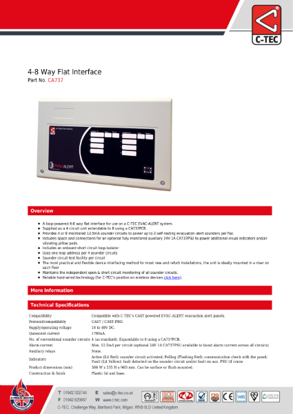 Datasheet for C-TEC's CA737 4 to 8 Way Flat Interface