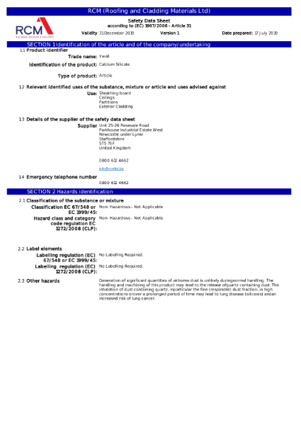 Safety Data Sheet for Y-WALL