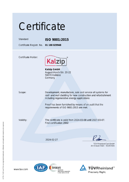 Kalzip ISO 9001