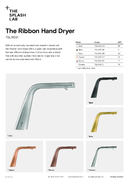 Ribbon Hand Dryer Datasheet