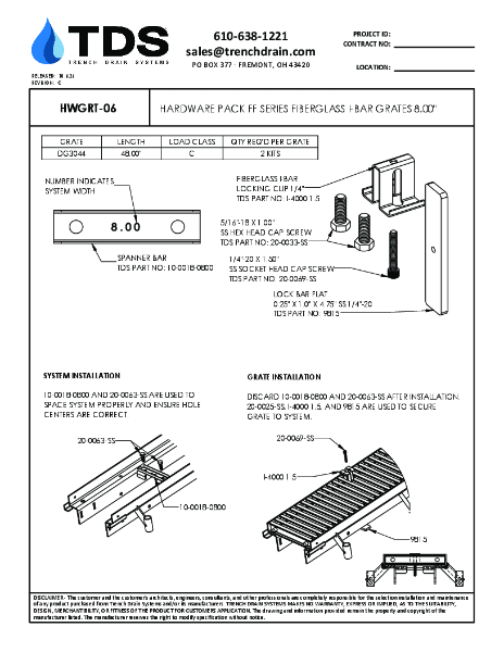 Trench•Era Fiberglass I-Bar Grate Hardware Pack 8.00" - HWGRT-06