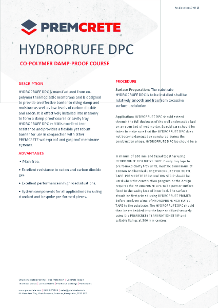 Hydroprufe DPC Technical Data Sheet 2025