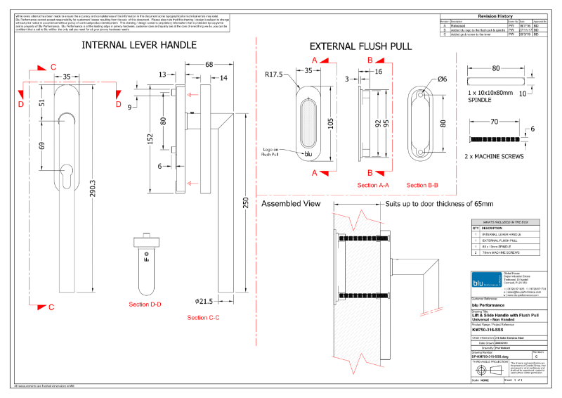 BLU™ - KM750 Lift and Slide Door Handle CAD