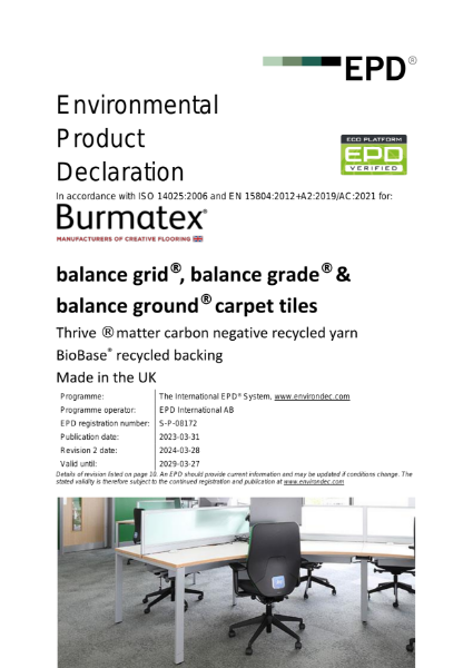 EPD certificate for balance grid®, balance grade® & balance ground® carpet tiles
