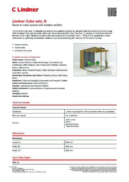 Lindner Cube solo_N - Data sheet