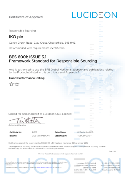 BES 6001 Certificate (Clay Cross)