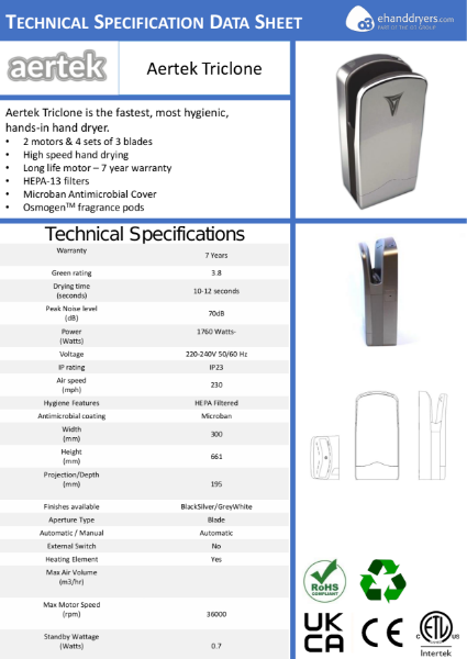 Aertek Triclone - Technical Specification Data Sheet