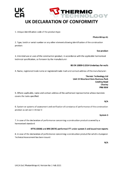 PhotonWrap-A1 (non-combustible) UKCA DoC