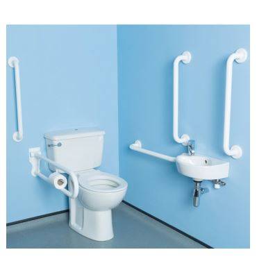 Twyford Avalon Set Of Floor-Standing WC With Close-Coupled Exposed Cistern, WC Seat Ring, Handrinse Basin, Tap, Handles And Pull-Down Rail