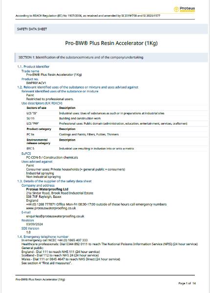 Safety Data Sheet Pro-BW® Plus Resin Accelerator