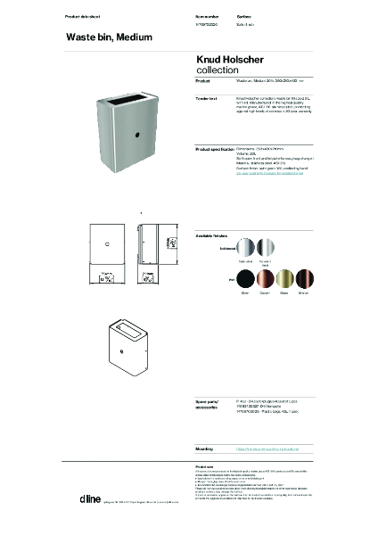 Waste bin, Medium (data sheet)