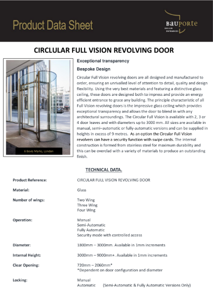 Bauporte Circular Full Vision Revolving Door
