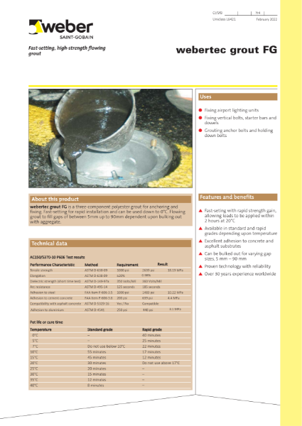 webertec grout FG - Technical datasheet