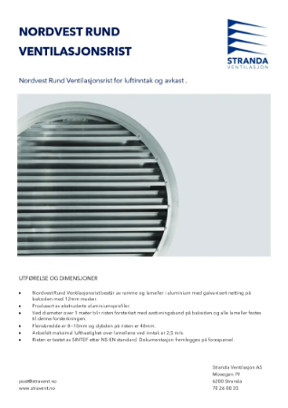 Nordvest Rund Ventilasjonsrist produktark