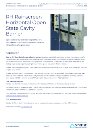 Siderise RH | Cavity Barriers for Ventilated Cladding / Rainscreen – Horizontal  – Technical Data